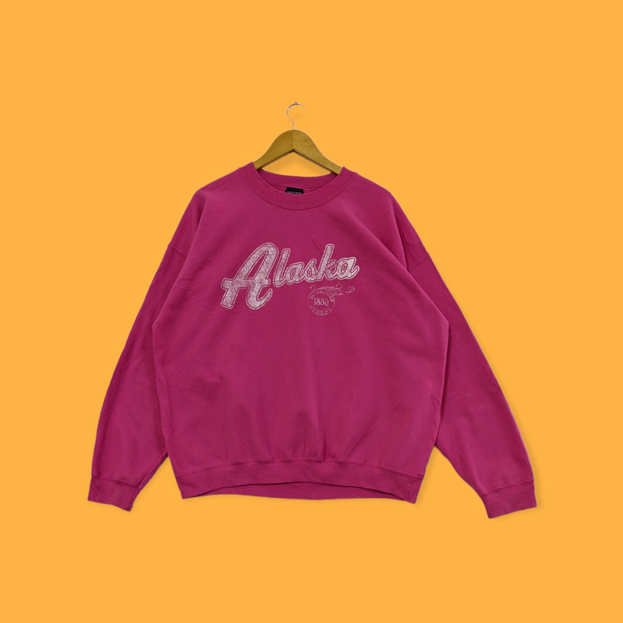 Vintage Alaska sweatshirt Alaska crewneck Alaska sweater pullover streetwear style sports spell out university Pink colour size x-large