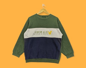 Sudadera vintage de Lyle Scott de los años 90, Jersey de cuello redondo de Lyle Scott, Jersey de Lyle Scott, Color verde azul, Talla grande, Estilo streetwear, Bonito diseño