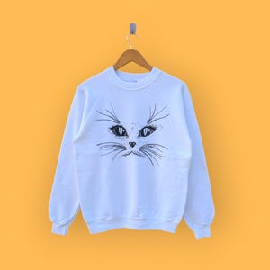 ヴィンテージ 90 年代 猫 子猫 大きな画像 スウェットシャツ かわいいグラフィック クルーネック 猫 子猫 セーター プルオーバー ストリートウェア スタイル 素敵なホワイトカラー サイズ ミディアム