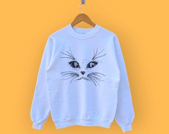 vintage cat × fish × flower sweat Vintage Cat Sweater Floral Hearts Kitty Cat Kitten Pattern Womens