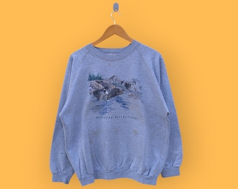 vintage 90s northern reflection sweatshirt loon ducks unlimited crewneck wilderness wildlife sweater pullover nice gray colour size xx-large
