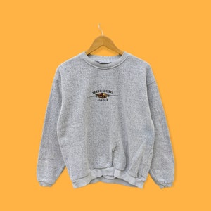 Vintage Petersburgo Alaska sudadera Petersburgo Alaska cuello redondo Petersburgo suéter jersey streetwear estilo bonito color gris tamaño grande