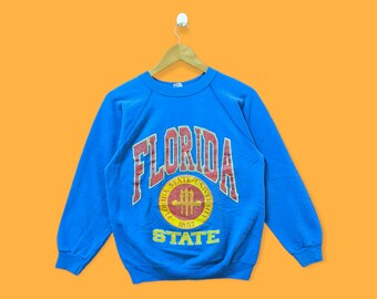 90年代のヴィンテージフロリダ大学スウェットシャツ、フロリダ大学クルーネック、フロリダ大学セータープルオーバー、カレッジスタイル、ブルー、サイズM