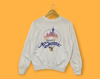 Bluza z nadrukiem Myszki Miki w stylu vintage Disneyland, sweter z okrągłym dekoltem Myszki Miki, styl uliczny, kolor biały, rozmiar średni