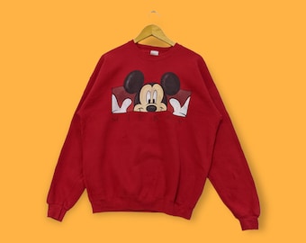 Vintage Mickey mouse Disneyland sudadera Mickey mouse cuello redondo mickey mouse suéter pullover streetwear estilo color rojo tamaño x-grande