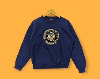 Vintage united state of America sweatshirt america crewneck america sweater pullover embroidered logo streetwear blue colour size medium