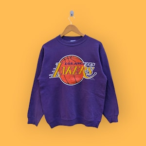 vintage 90s distressed los Angeles Lakers sweatshirt Los Angeles Lakers crewneck sweater pullover basketball purple colour size medium
