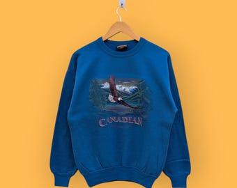 moletom vintage dos anos 90 canadenses marshlands águias logotipo bordado gola redonda outdoor outfitters suéter pulôver cor verde bonito tamanho pequeno