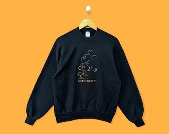 Vintage Mickey mouse sweatshirt mickey mouse crewneck mickey mouse sweater pullover streetwear style embroidered cartoon black size large