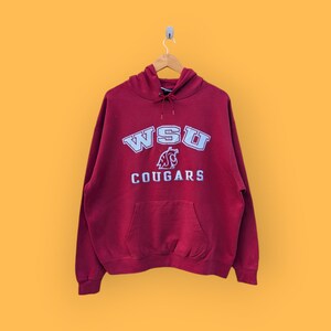 Washington state university cougars hoodie embroidered logo sweater pullover streetwear sports style nice maroon colour size x-large