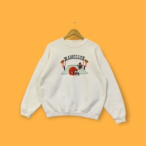 Vintage 90s Massillon tigres sudadera Massillon tigres cuello redondo Massillon tigres suéter jersey bordado color blanco tamaño grande