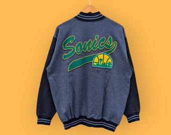 vintage 90s Seattle supersonics jackets embroidered logo basketball streetwear sportswear style nice gray black colour size large