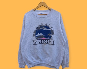 vintage 90s Hawaii Waikiki Big image sweatshirt Hawaii Waikiki cute graphics crewneck Hawaii sweater pullover gray colour size x-large