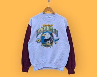 bluza z nadrukiem amerykańskiej przyrody z lat 90. orzeł bielik amerykański sweter z okrągłym dekoltem outdoor outfitters sweter streetwear szary bordowy kolor rozmiar x-large