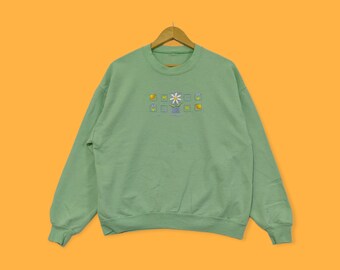 Vintage grandma flower embroidered sweatshirts grandma crewneck grandma sweater pullover green colour size small