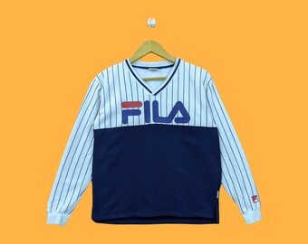 Vintage fila sweatshirts fila crewneck fila sweater pullover spell out colour lock white and blue rare design size medium