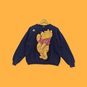 Vintage Winnie the Pooh Sweatshirts Winnie the Pooh Rundhalsausschnitt Winnie the Pooh Pullover Pullover buchstabieren schönes Design blaue Farbe Größe Medium