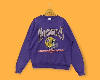 Vintage 90s Washington huskies sweatshirt Washington huskies crewneck sweater pullover streetwear style football purple colour size x-large