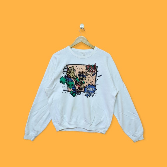 Vintage 1990 skate freak sweatshirt skate freak crewneck skate freak sweater pullover streetwear sports style college white colour large