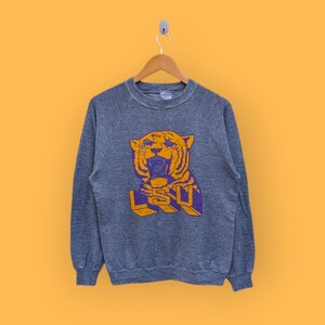 vintage 80s 90s paperthin Louisiana State University bluza z kapturem LSU Tigers sweter z okrągłym dekoltem sweter college szary kolor rozmiar średni