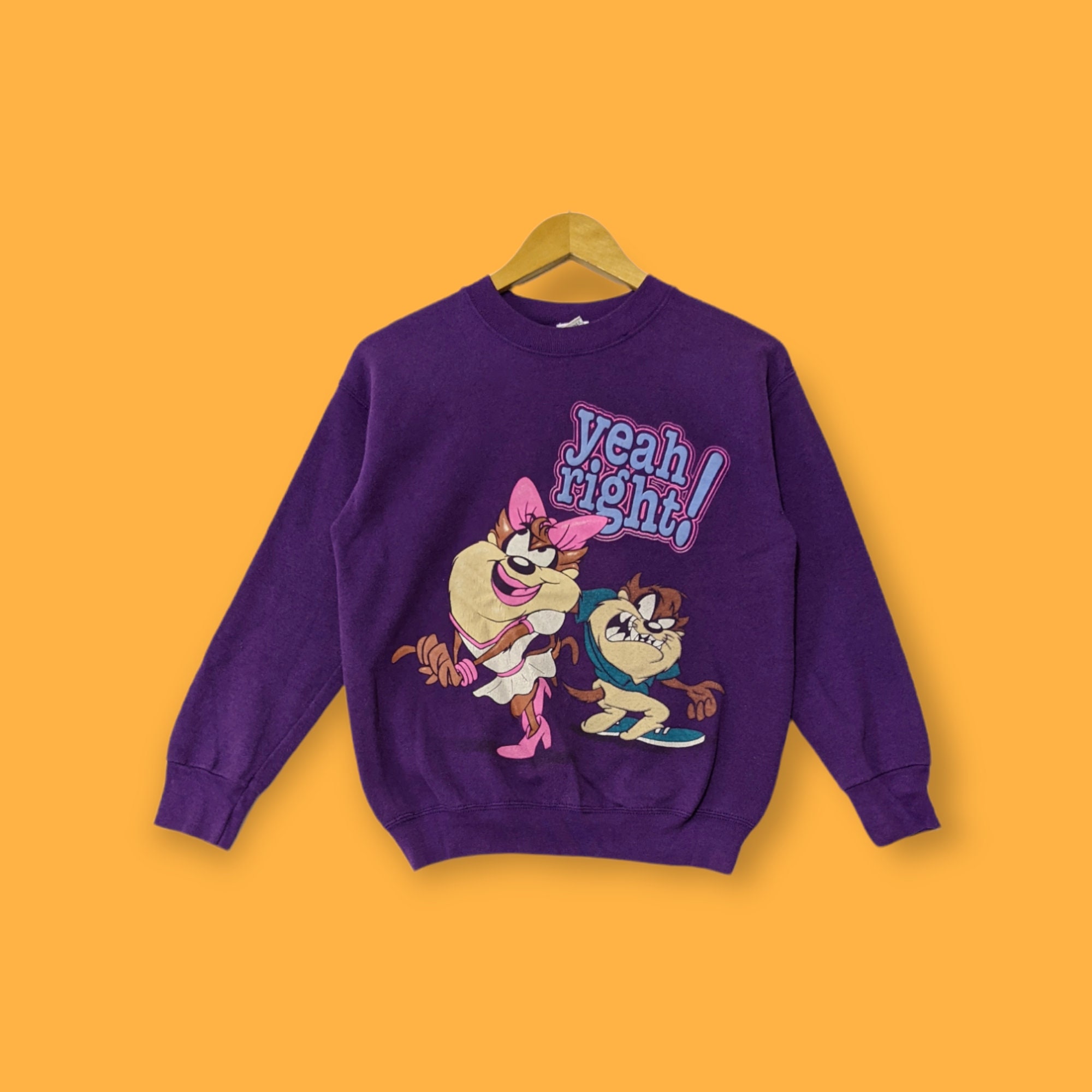 Vintage 90s Looney tunes sweatshirts Looney tunes crewneck Looney tunes sweater pullover Tazmania streetwear style purple colour size small