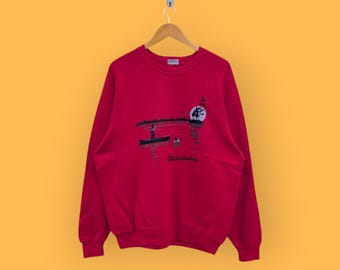 Sudadera vintage Wisconsin de los años 80 y 90 con imagen grande, bonito suéter retro con cuello redondo, ropa de calle, color rojo, talla extragrande.