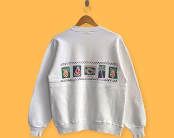 vintage crazy shirts Hawaii sweatshirt crazy shirts crewneck cute graphics sweater pullover streetwear style nice white colour medium