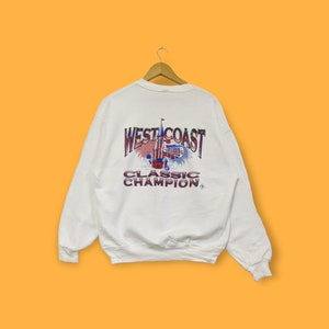 Felpa vintage West Coast Classic Champion, girocollo West Coast, maglione West Coast, pullover sportivo streetwear, colore bianco, taglia large