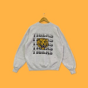 Vintage tigres sudadera tigres cuello redondo tigres suéter streetwear estilo deportes fútbol color gris tamaño grande