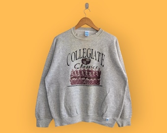vintage 90s distressed collegiate university sweatshirt collegiate university crewneck sweater pullover college gray colour size large