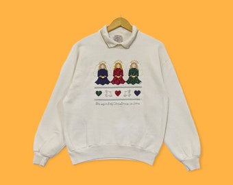 Vintage 90s folk art sweatshirts folk art crewneck folk art sweater pullover embroidered grandma nice design light colour size large