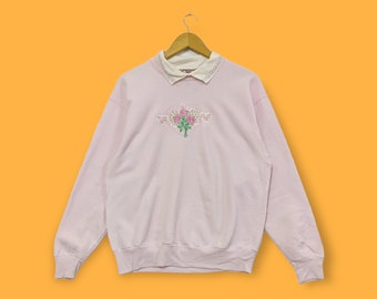 Moletom vintage do sol da manhã, gola redonda, sol da manhã, pulôver, logotipo bordado, presentes da avó, cor branca rosa, médio