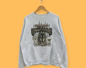 vintage anni '90 the great outdoors felpa lupo ululante animale girocollo American outfitters maglione pullover streetwear grigio taglia x-large