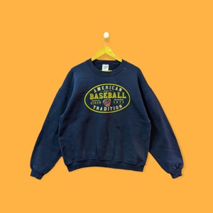 Vintage American baseball big image sweatshirt baseball crewneck baseball sweater pullover streetwear sports style blue colour size large