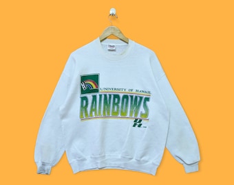Vintage 90s university of Hawaii rainbows sweatshirt university of Hawaii crewneck sweater pullover streetwear campus style white x-large