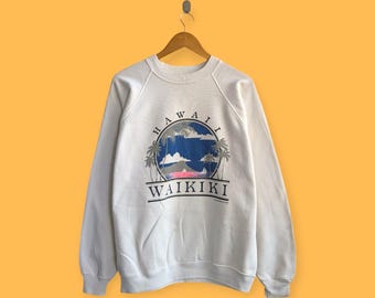 vintage 90s Hawaii Waikiki sweatshirt Hawaii Waikiki crewneck Hawaii sweater pullover streetwear style nice white colour size x-large