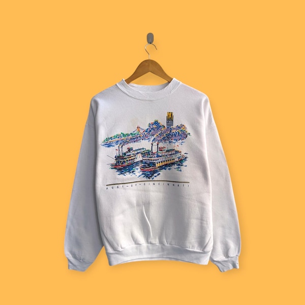 vintage 1995 port of Cincinnati sweatshirt Cincinnati crewneck Cincinnati sweater pullover streetwear style nice white colour size large