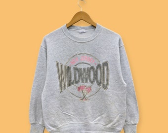 vintage 90s wildwood big logo sweatshirt New Jersey crewneck wildwood sweater pullover streetwear sports style gray colour size medium