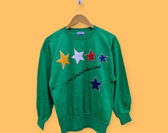 vintage Yves saint Laurent ysl embroidered logo sweatshirt Yves saint Laurent crewneck sweater pullover streetwear style green colour medium