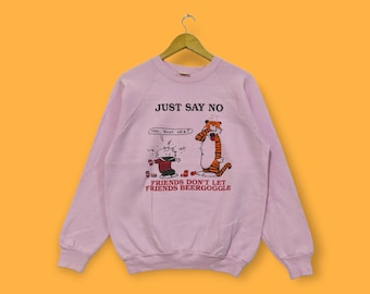 Vintage 90s Calvin and Hobbes sweatshirt Calvin Hobbes crewneck Calvin Hobbes sweater pullover streetwear style Pink colour size large