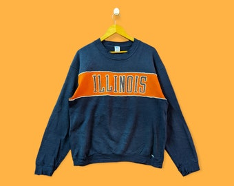 Vintage Illinois university spell out sweatshirt Illinois crewneck Illinois sweater pullover streetwear college blue orange colour large