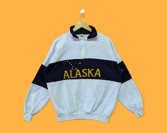 Vintage Alaska colourblock sweatshirt Alaska crewneck Alaska sweater pullover streetwear style spell out nice design grey colour x-large