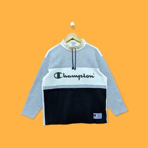 Vintage champion colour block sweatshirt champion crewneck champion sweater pullover streetwear sports style white grey black size large