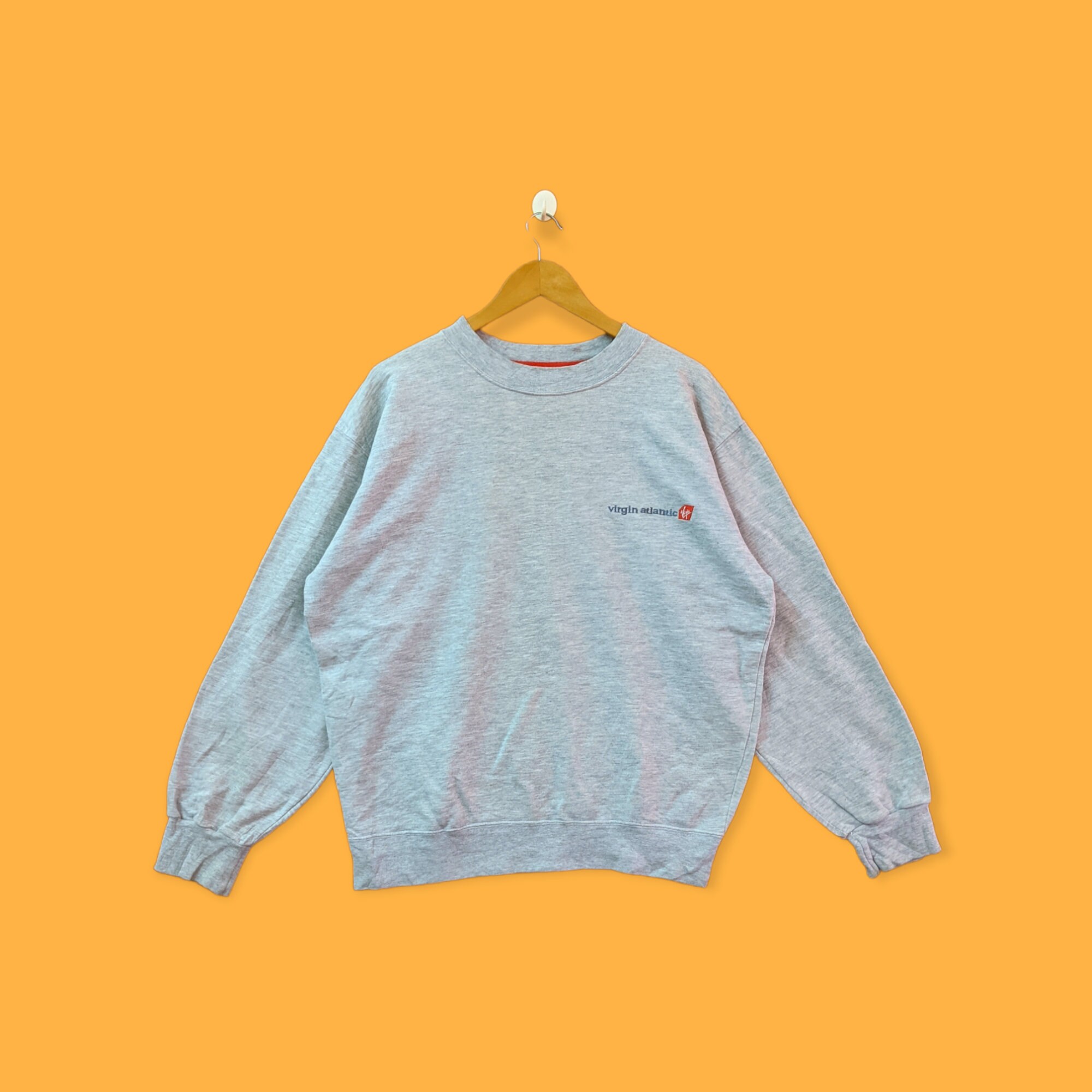 Virgin Atlantic embroidered logo sweatshirt virgin Atlantic crewneck virgin Atlantic sweater pullover streetwear style grey colour large