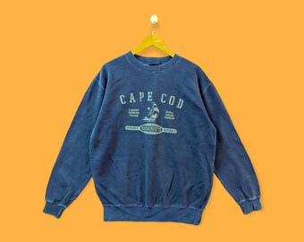 vintage Cape cod sweatshirt à gros logo Cape cod ras du cou pull cape cod style streetwear sports voile belle couleur bleu taille grande