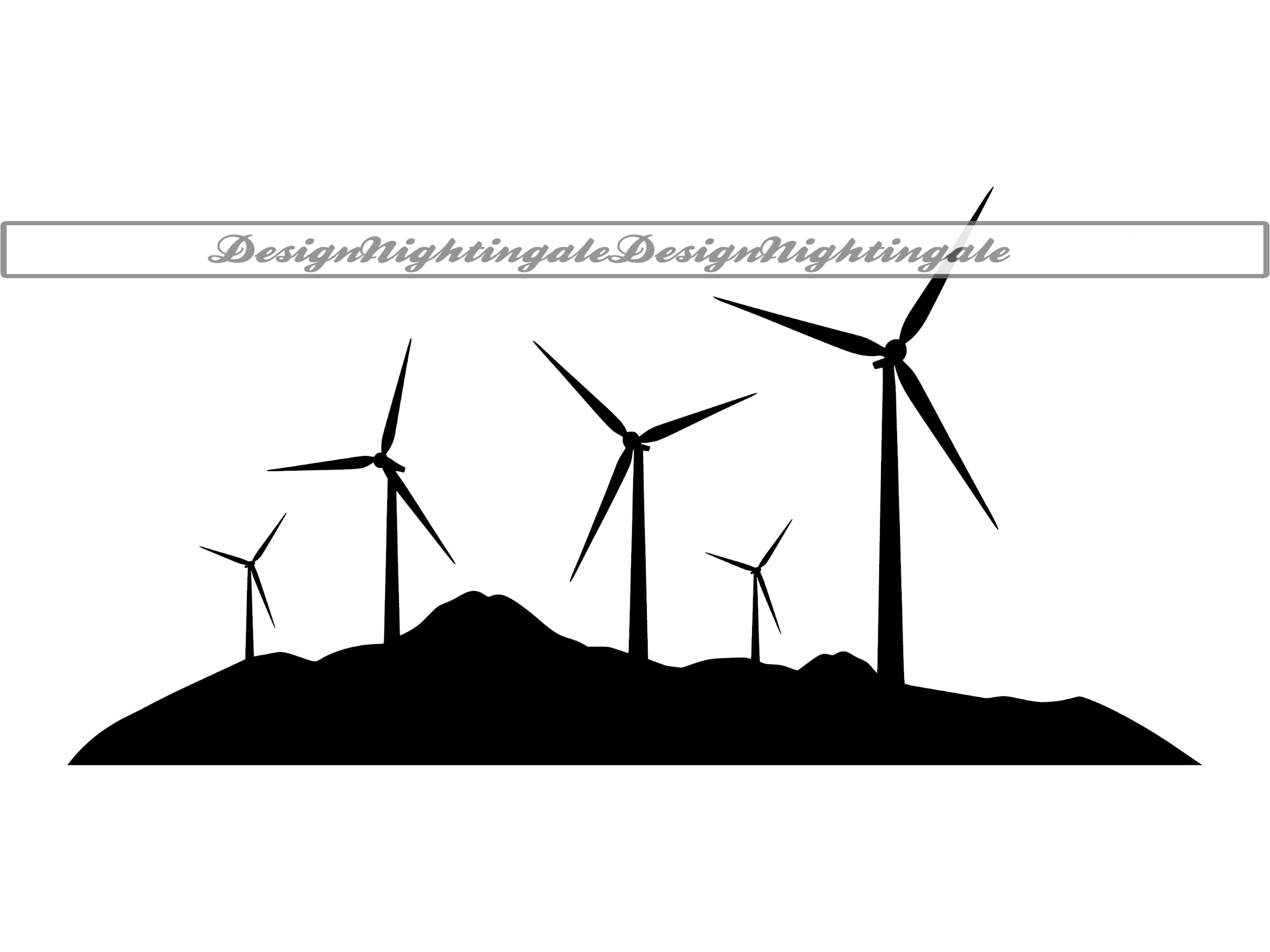 Wind Turbines Landscape SVG, Wind Turbine SVG, Wind Turbine Clipart, Files For Cricut, Cut Files For Silhouette, DXF, Png, Eps, Vector