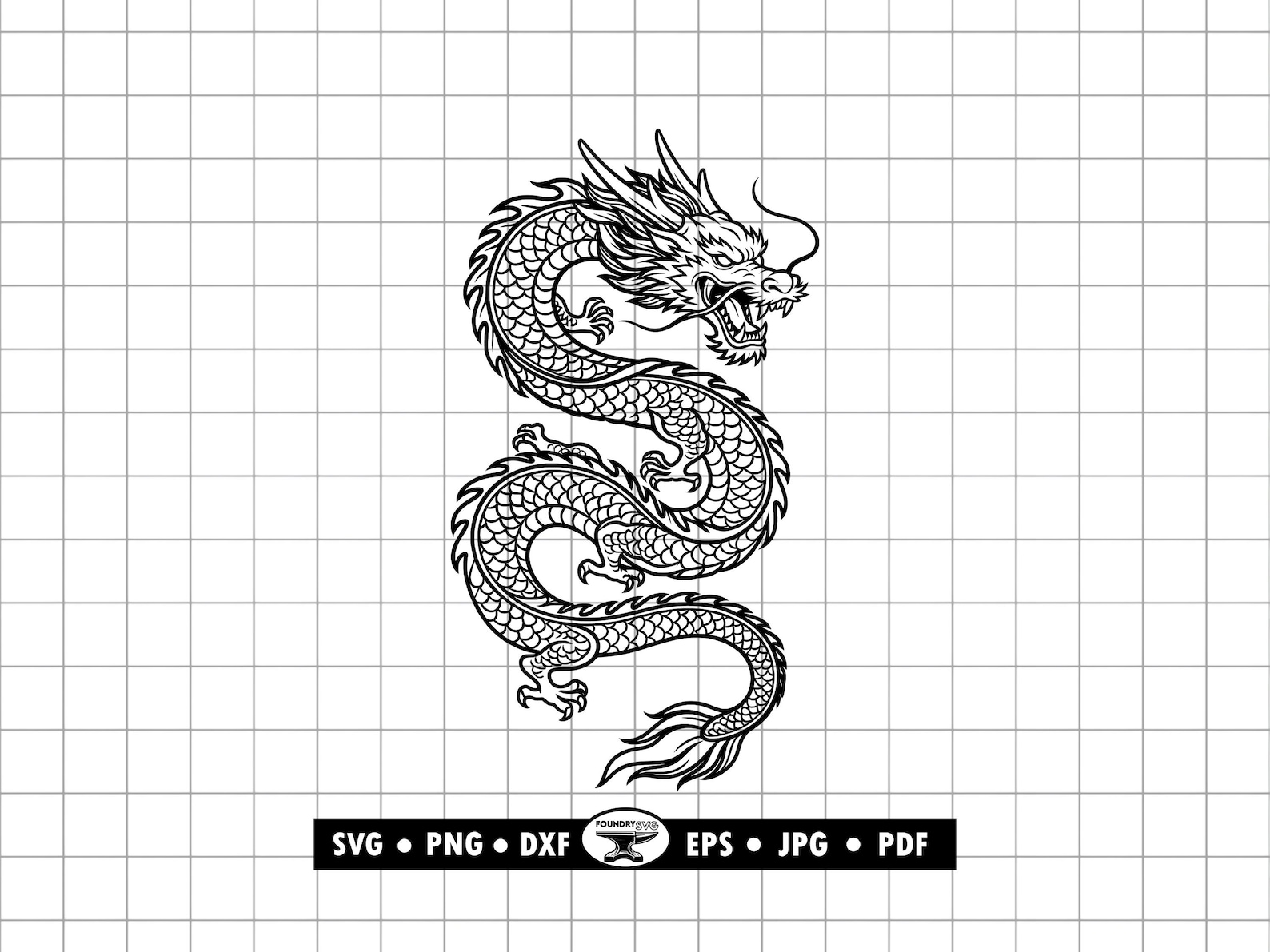 Asian Dragon SVG PDF PNG, Chinese Dragon Tattoo Design: Cut File for ...