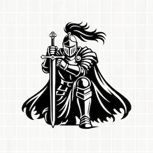 Kneeling Knight SVG PNG DXF: Medieval Warrior Cut File