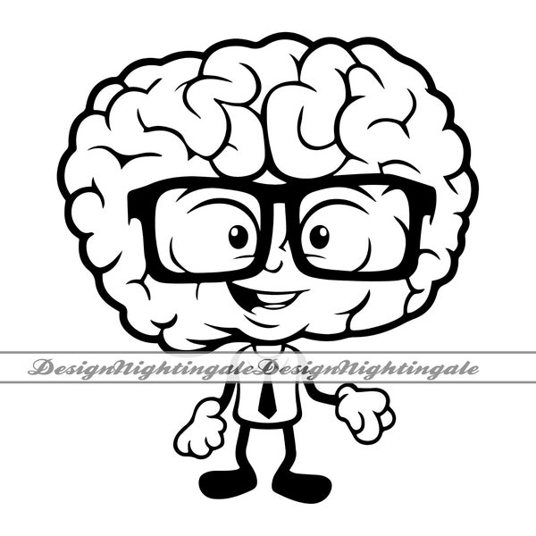 Brain with Nerd Glasses #2 SVG, Brain Mascot SVG, Intelligence Svg, Clipart, Files For Cricut, Cut Files For Silhouette, Dxf, Png, Vector