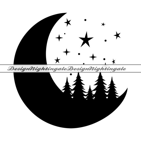 Forest Moon SVG DXF PNG, Moon and Trees Svg, Camping Stars Svg, Clipart, Files For Cricut, Cut Files For Silhouette, Eps, Vector, Vinyl